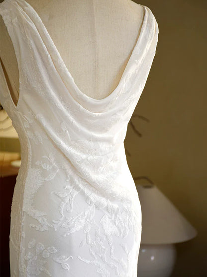Vintage 1950s A Line Cowl Neck White Floral Lace Prom Dresses Inspiration Long Party Evening Dress 18th Birthday Outfits AB2368