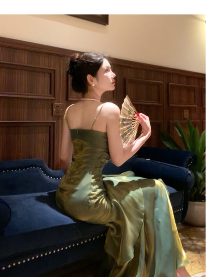 Modest Mermaid Spaghetti Straps Green Long Prom Dresses High School Teens Graduation Dance Dress 20th Birthday Outfits AB2501