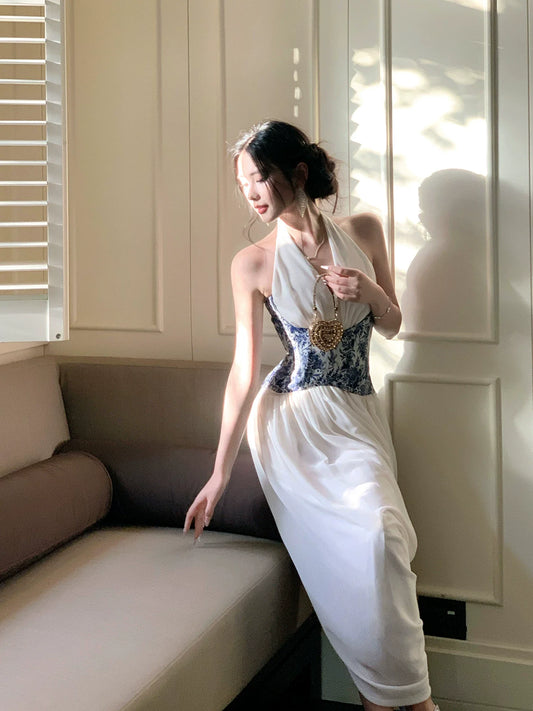 Modest A Line Halter Chiffon Slit Prom Dresses Wedding Guest Dress 20th Birthday Outfits AB2455