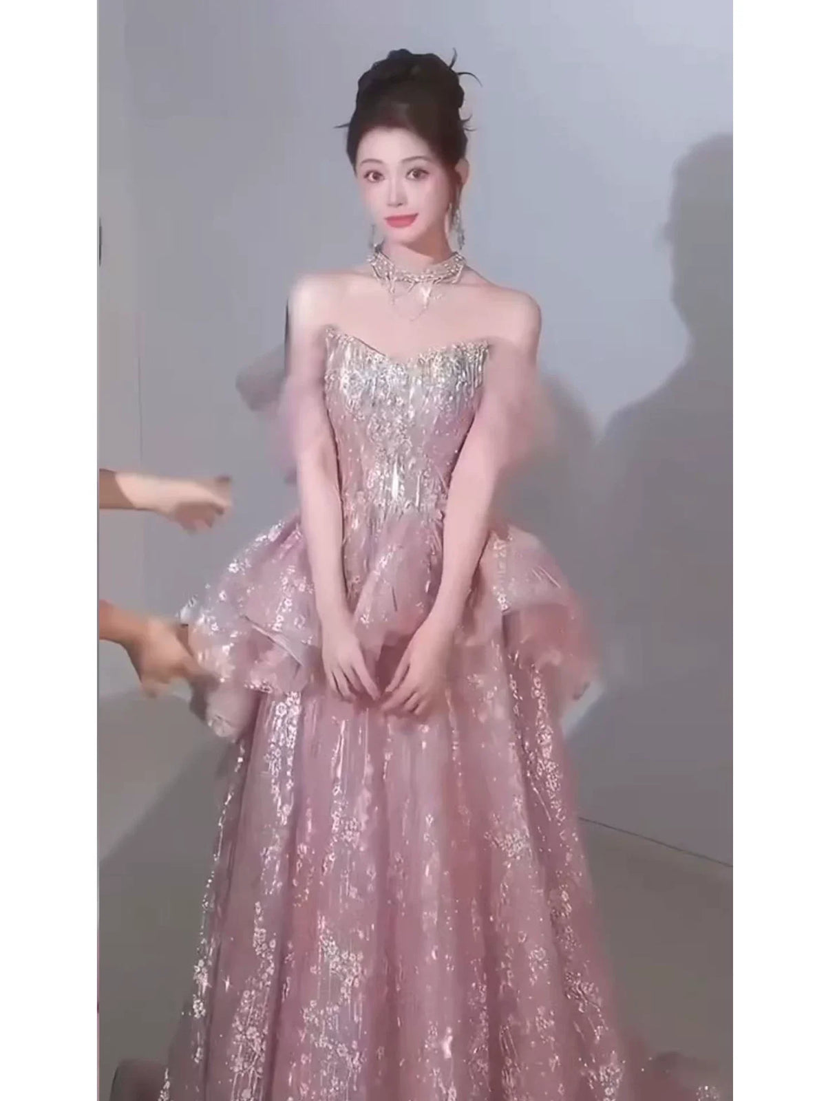 Sparkly A Line 2026 Strapless Pink Sequins Prom Dresses Inspiration Long Party Night Evening Gowns 19th Birthday Outfits AB2266