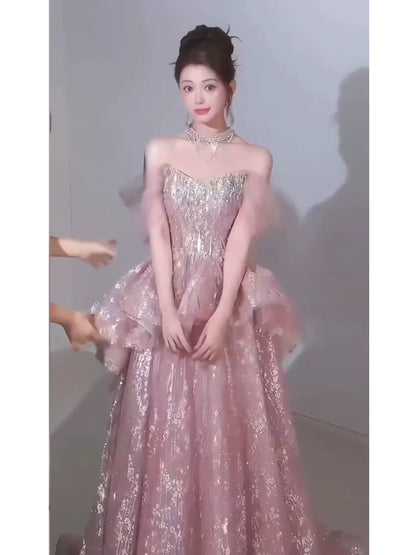 Sparkly A Line 2026 Strapless Pink Sequins Prom Dresses Inspiration Long Party Night Evening Gowns 19th Birthday Outfits AB2266