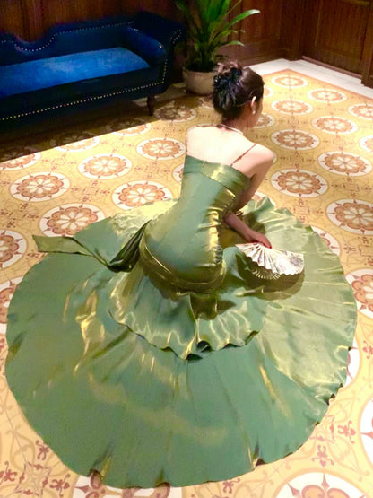 Modest Mermaid Spaghetti Straps Green Long Prom Dresses High School Teens Graduation Dance Dress 20th Birthday Outfits AB2501