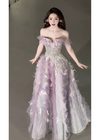 Sweet Ball Gown Off The Shoulder Tulle Pink Prom Dresses Inspiration Long Party Night Gowns 20th Birthday Outfits AB2238