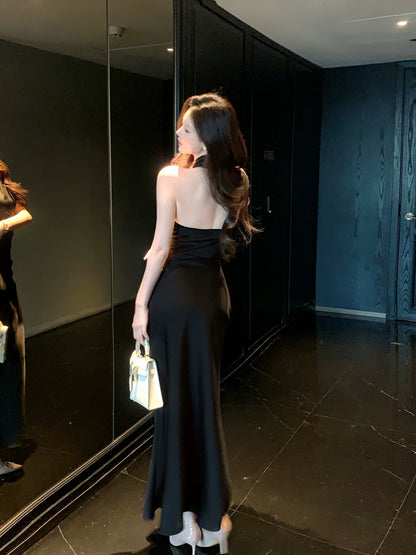 Modest Mermaid Halter Black Long Prom Dresses Wedding Guest Dress 20th Birthday Outfits AB2451