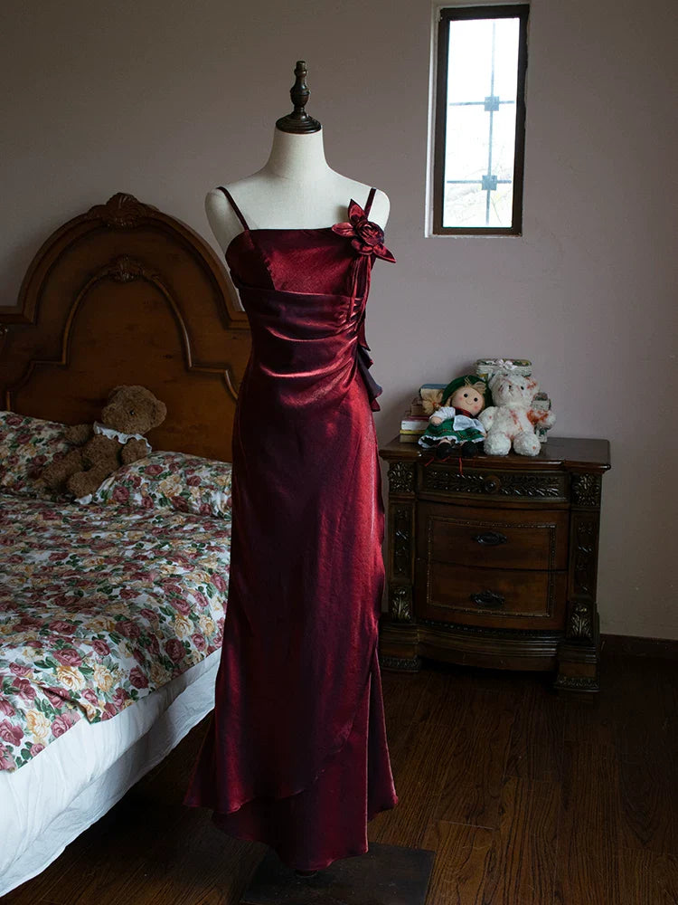 Vintage 1950s Mermaid Spaghetti Straps Burgundy Prom Dresses Inspiration Long Party Retro Evening Dress 18th Birthday Outfits AB2357