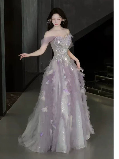 Sweet Ball Gown Off The Shoulder Tulle Pink Prom Dresses Inspiration Long Party Night Gowns 20th Birthday Outfits AB2238