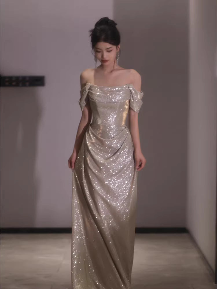 Princess Mermaid Off The Shoulder Sequins Prom Dresses Inspiration Long Party Night Gowns 20th Birthday Outfits AB2250