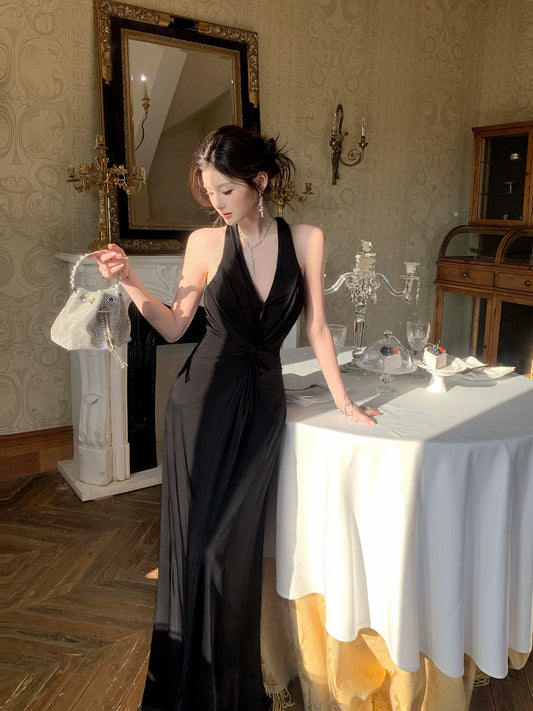 Elegant Mermaid Halter Black Sleeveless Backless Prom Dresses 16th Nigh Party Birthday Outfits AB2436