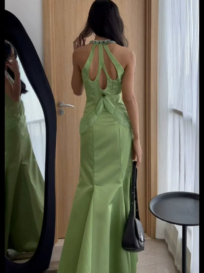 Vintage 1980s Mermaid V Neckline Green Prom Dresses Inspiration Long Party Retro Evening Dress 21st Birthday Outfits AB2372