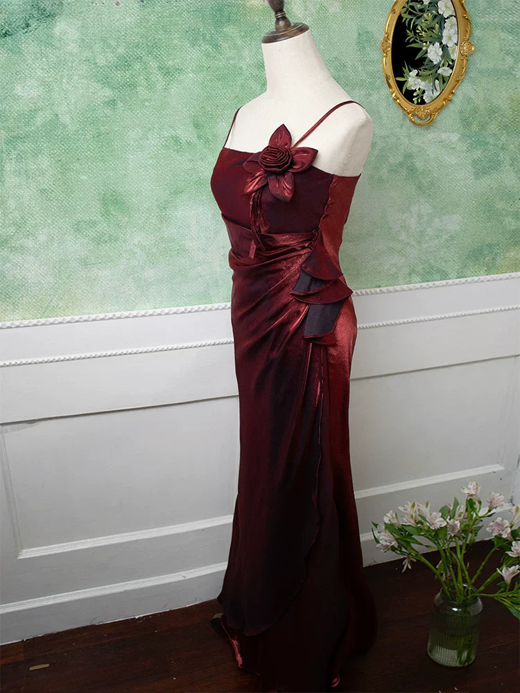Vintage 1950s Mermaid Spaghetti Straps Burgundy Prom Dresses Inspiration Long Party Retro Evening Dress 18th Birthday Outfits AB2357