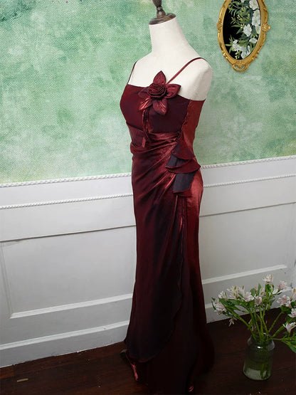 Vintage 1950s Mermaid Spaghetti Straps Burgundy Prom Dresses Inspiration Long Party Retro Evening Dress 18th Birthday Outfits AB2357