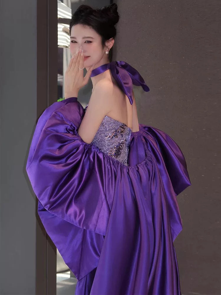 Sparkly Mermaid Strapless Purple Sequins Prom Dresses Inspiration Long Party Night Gowns 20th Birthday Outfits AB2258