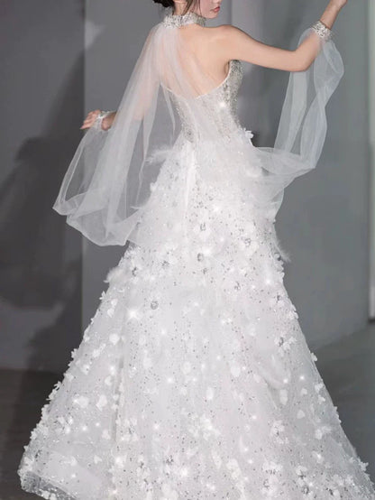 Modest Ball Gown Strapless White Sequins Prom Dresses Inspiration Long Party Evening Dress 21st Birthday Outfits AB2294