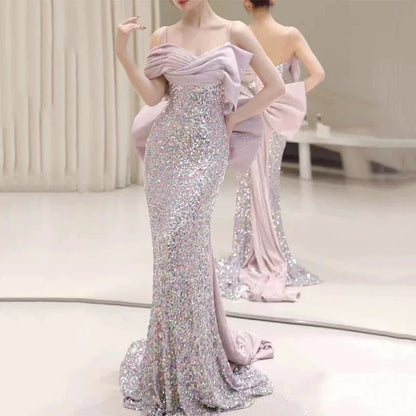 Modest Mermaid Spaghetti Straps Lilac Sequins Prom Dresses Inspiration Long Party Night Evening Dress 19th Birthday Outfits AB2320