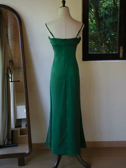 Vintage 1960s A line Spaghetti Straps Dark Green Prom Dresses Inspiration Long Party Evening Dress 18th Birthday Outfits AB2385