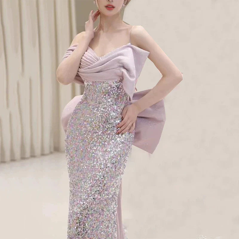 Modest Mermaid Spaghetti Straps Lilac Sequins Prom Dresses Inspiration Long Party Night Evening Dress 19th Birthday Outfits AB2320