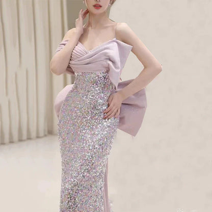 Modest Mermaid Spaghetti Straps Lilac Sequins Prom Dresses Inspiration Long Party Night Evening Dress 19th Birthday Outfits AB2320