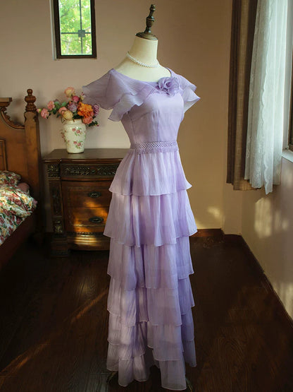 Vintage A line Scoop Neck Lilac Prom Dresses With Pleated Inspiration Long Party Night Evening Dress 18th Birthday Outfits AB2366