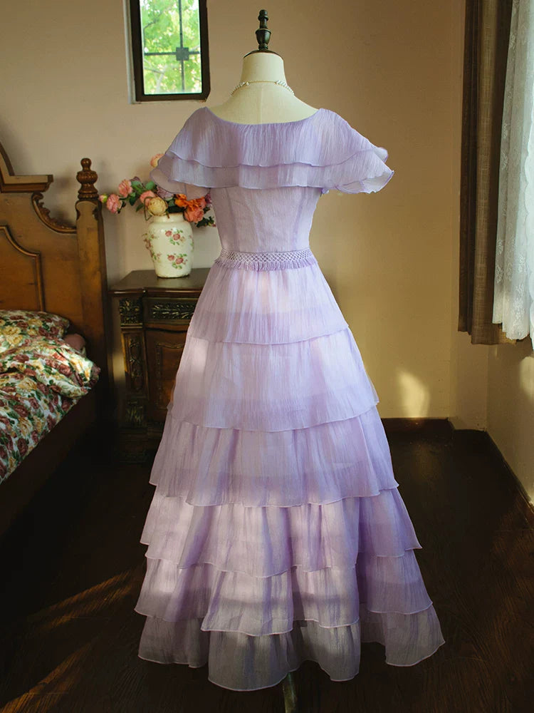 Vintage A line Scoop Neck Lilac Prom Dresses With Pleated Inspiration Long Party Night Evening Dress 18th Birthday Outfits AB2366