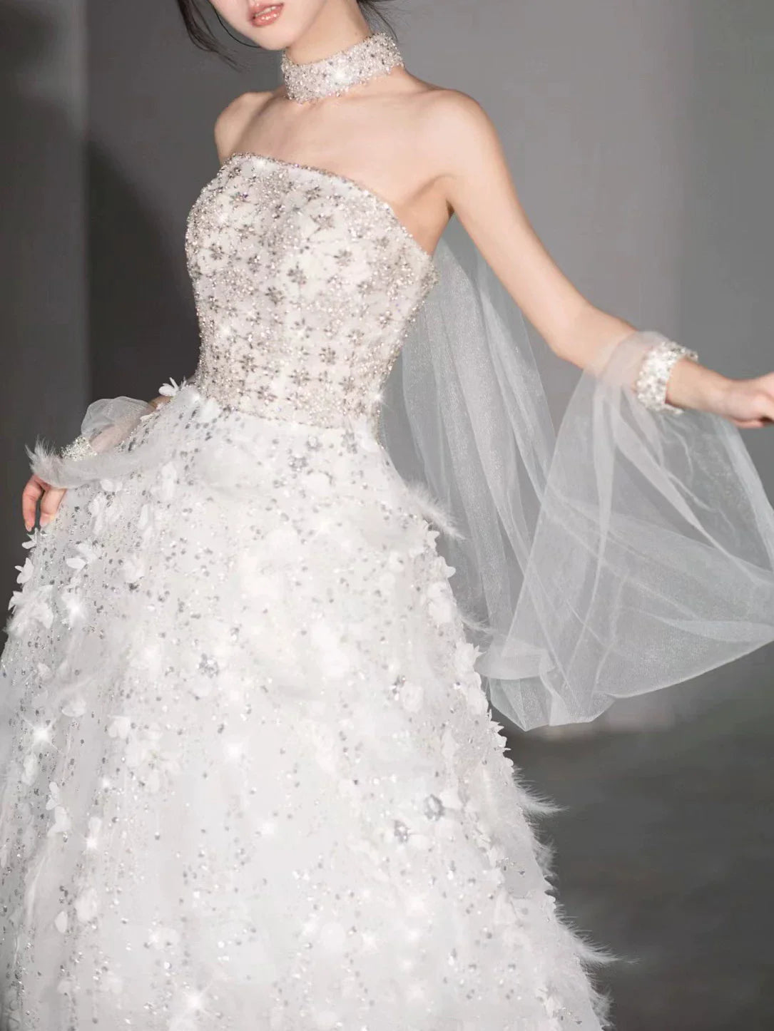 Modest Ball Gown Strapless White Sequins Prom Dresses Inspiration Long Party Evening Dress 21st Birthday Outfits AB2294