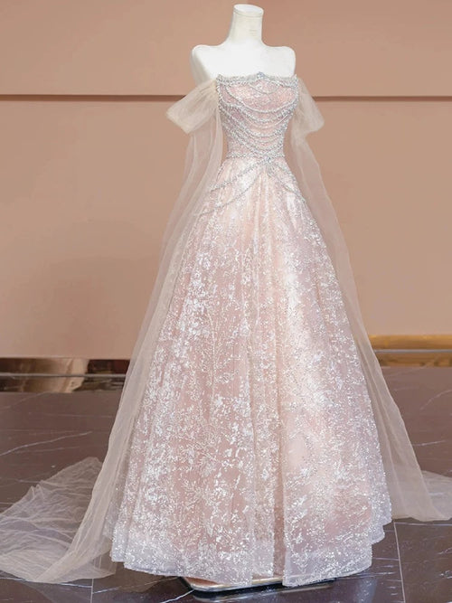 Unique Ball Gown Off The Shoulder Pink With Short Sleeves Prom Dresses Inspiration Party Night Gowns 20th Birthday Outfits AB2256