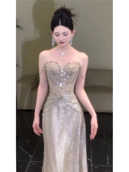 Sparkly A Line Strapless Sequins Prom Dresses Inspiration Long Party Night Gowns 19th Birthday Outfits AB2259