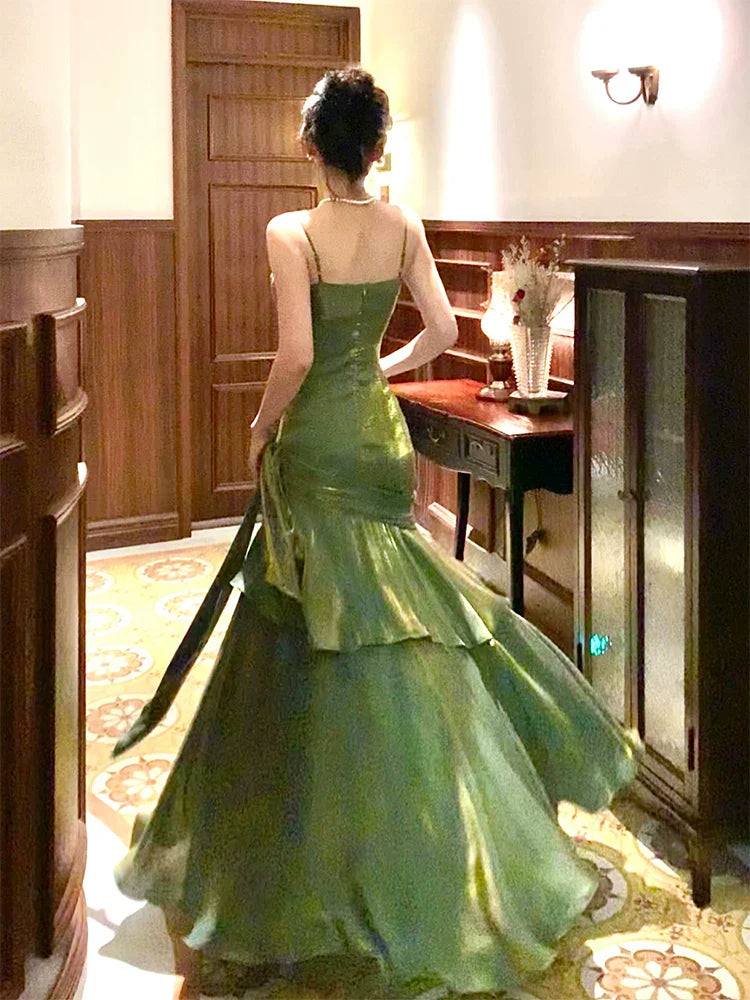 Modest Mermaid Spaghetti Straps Green Long Prom Dresses High School Teens Graduation Dance Dress 20th Birthday Outfits AB2501