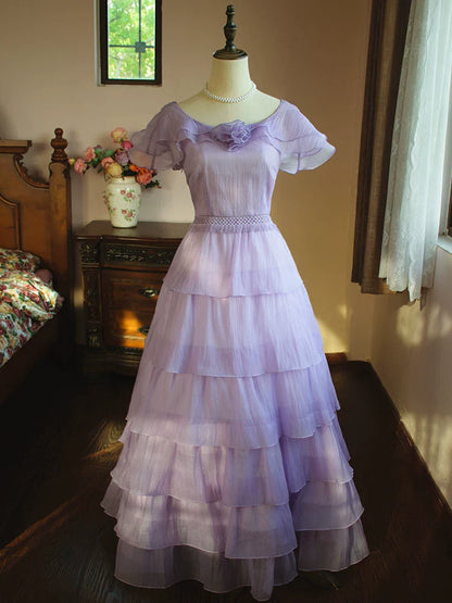 Vintage A line Scoop Neck Lilac Prom Dresses With Pleated Inspiration Long Party Night Evening Dress 18th Birthday Outfits AB2366