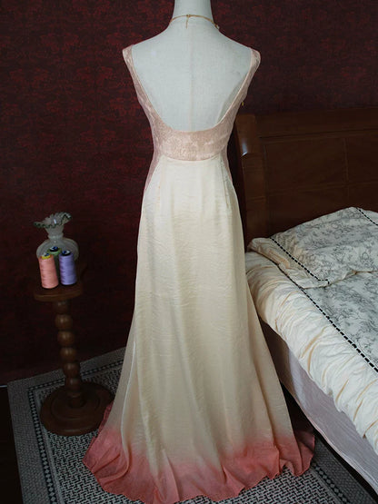 Vintage 1960s Mermaid V Neck Pink With Flowers Lace Prom Dresses Inspiration Long Party Evening Dress 18th Birthday Outfits AB2380
