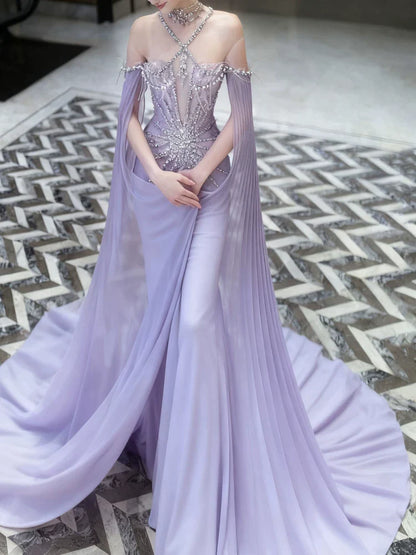 Sparkly Mermaid Halter Lilac Sequins Prom Dresses Inspiration Long Party Night Gowns 20th Birthday Outfits AB2295