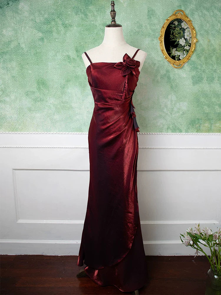 Vintage 1950s Mermaid Spaghetti Straps Burgundy Prom Dresses Inspiration Long Party Retro Evening Dress 18th Birthday Outfits AB2357