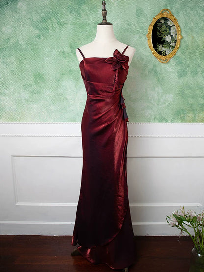 Vintage 1950s Mermaid Spaghetti Straps Burgundy Prom Dresses Inspiration Long Party Retro Evening Dress 18th Birthday Outfits AB2357