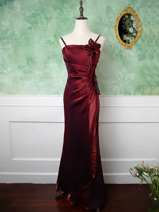 Vintage 1950s Mermaid Spaghetti Straps Burgundy Prom Dresses Inspiration Long Party Retro Evening Dress 18th Birthday Outfits AB2357