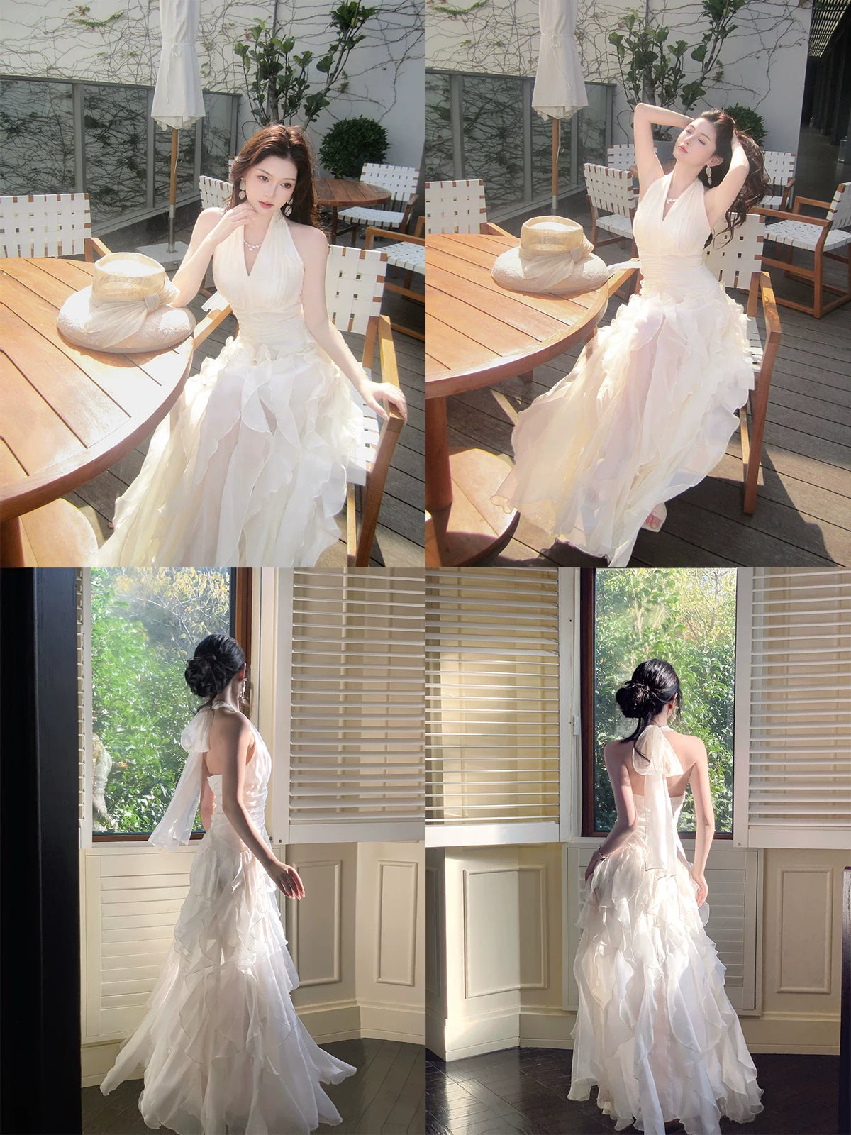 Modest A line Halter White Layered Chiffon Floor Length Prom Dresses 18th Nigh Party Birthday Outfits AB2419