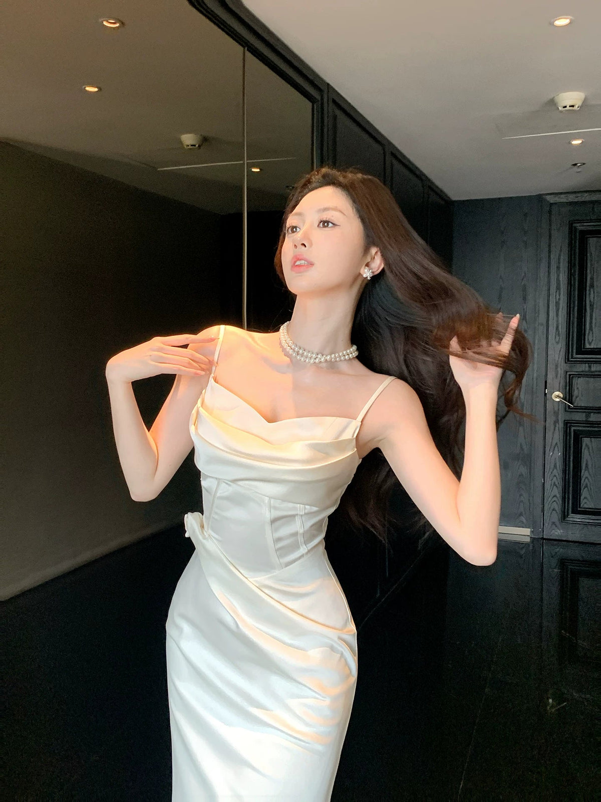 Modest Mermaid Spaghetti Straps Satin Ivory Prom Dresses Wedding Guest Gown 18th Nigh Party Birthday Outfits AB2425