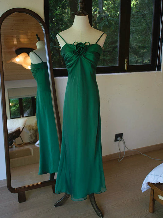 Vintage 1960s A line Spaghetti Straps Dark Green Prom Dresses Inspiration Long Party Evening Dress 18th Birthday Outfits AB2385