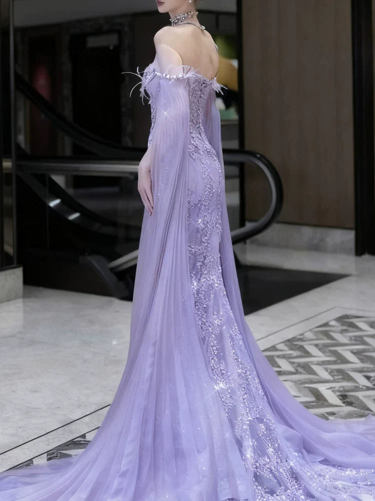 Sparkly Mermaid Halter Lilac Sequins Prom Dresses Inspiration Long Party Night Gowns 20th Birthday Outfits AB2295