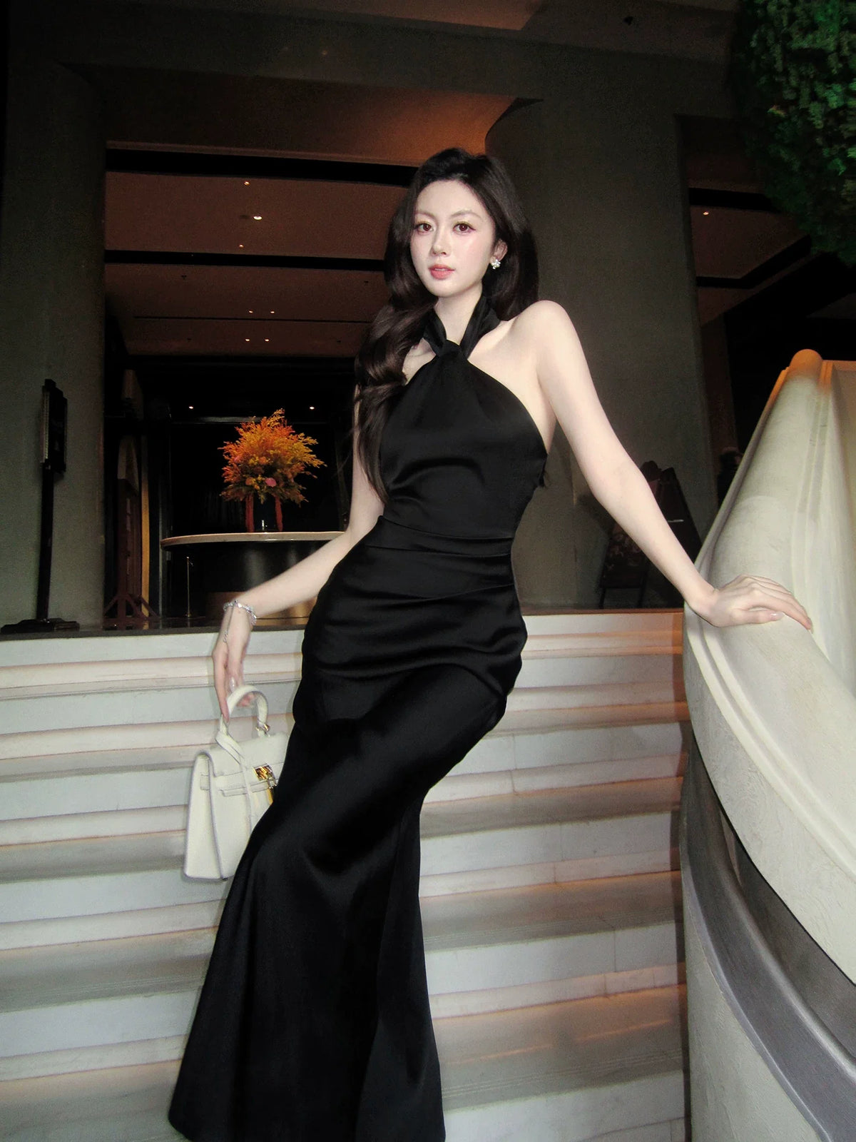 Modest Mermaid Halter Black Long Prom Dresses Wedding Guest Dress 20th Birthday Outfits AB2451