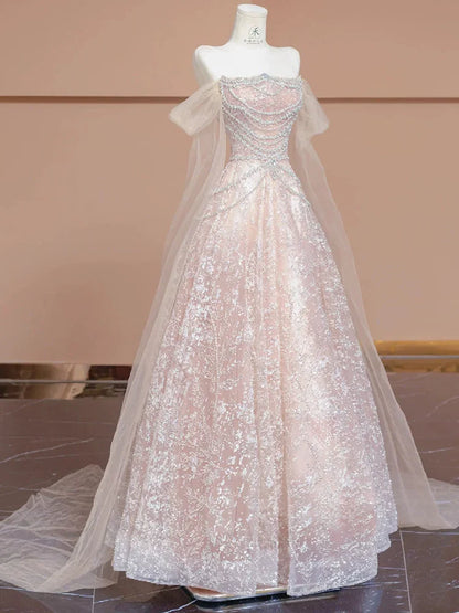 Unique Ball Gown Off The Shoulder Pink With Short Sleeves Prom Dresses Inspiration Party Night Gowns 20th Birthday Outfits AB2256
