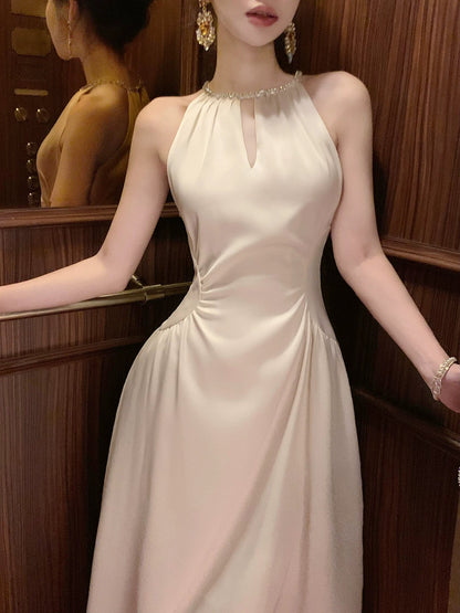 Sexy A Line Jewel Neck White Satin Ankle Length Prom Dresses Wedding Guest Dress 22th Birthday Outfits AB2507