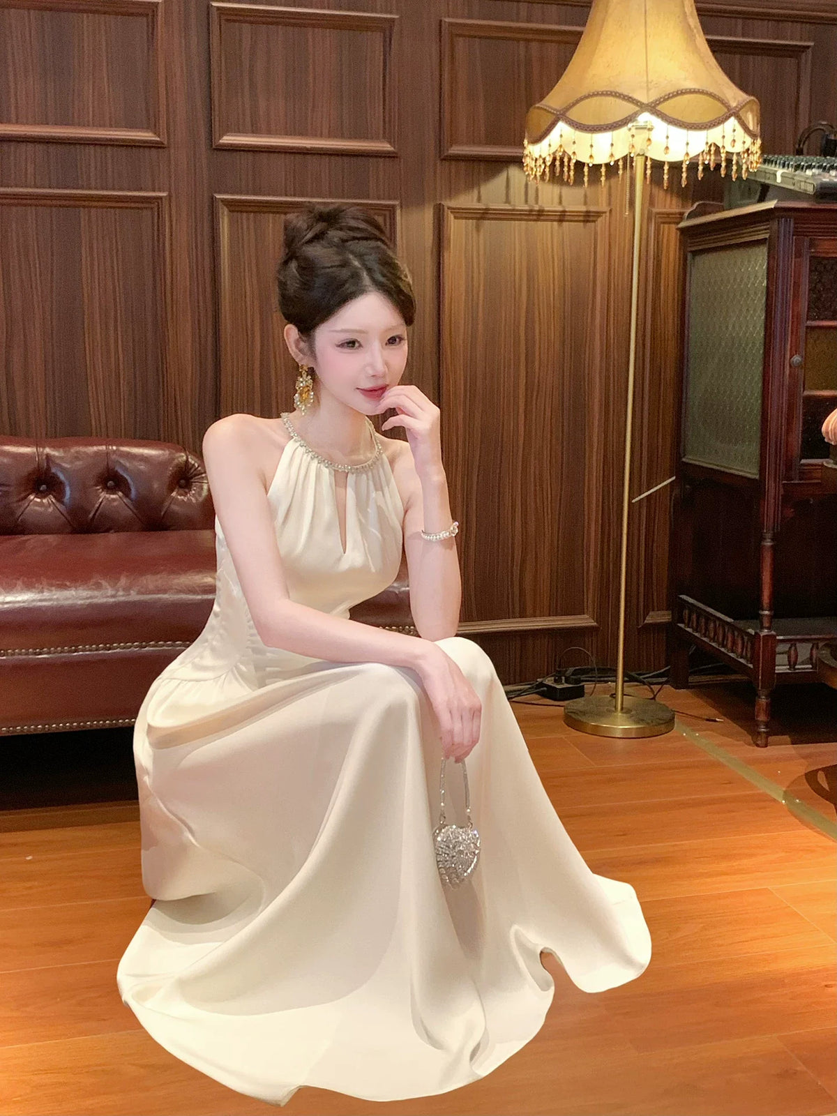 Sexy A Line Jewel Neck White Satin Ankle Length Prom Dresses Wedding Guest Dress 22th Birthday Outfits AB2507