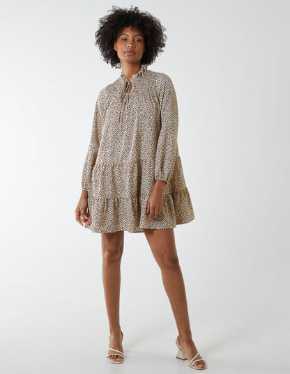 Shirred Cheetah Smock Dress