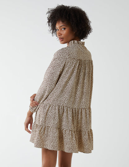 Shirred Cheetah Smock Dress
