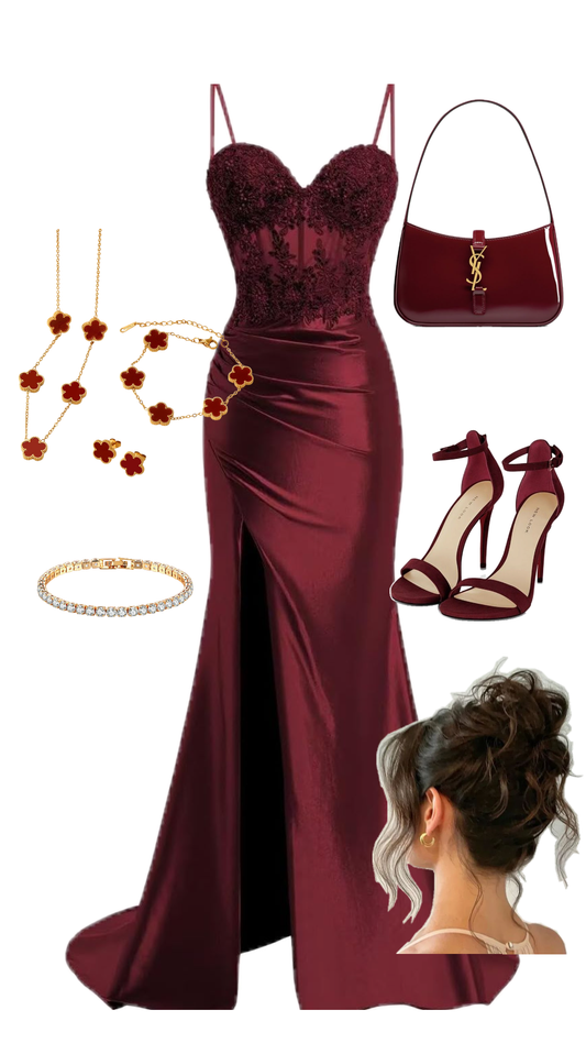 Spaghetti Strap Formal Dress Mermaid Burgundy Elegant Prom Dresses Satin Evening Dress AB1860