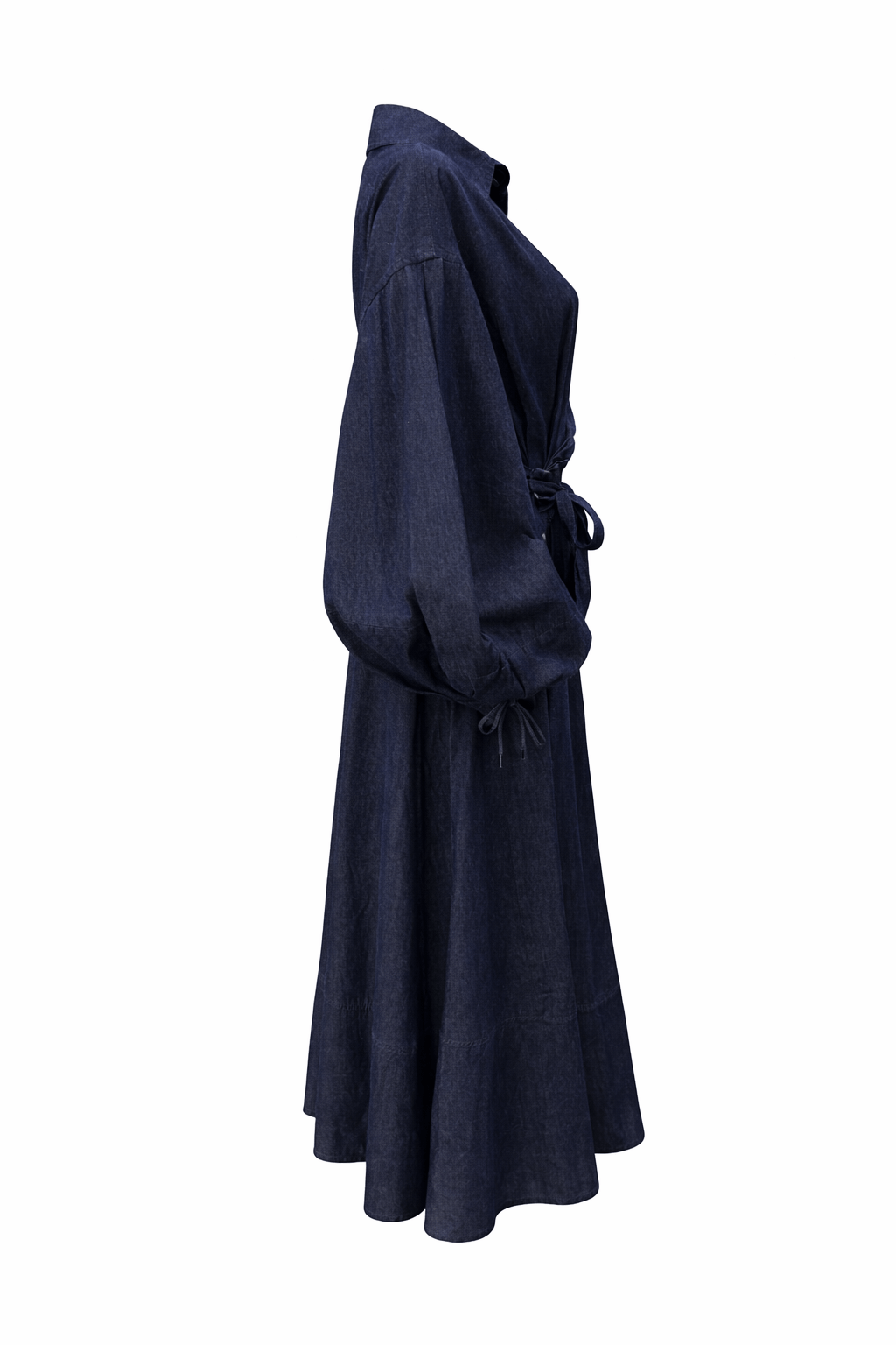 Luzie Waist Tie Denim Maxi Dress - navy