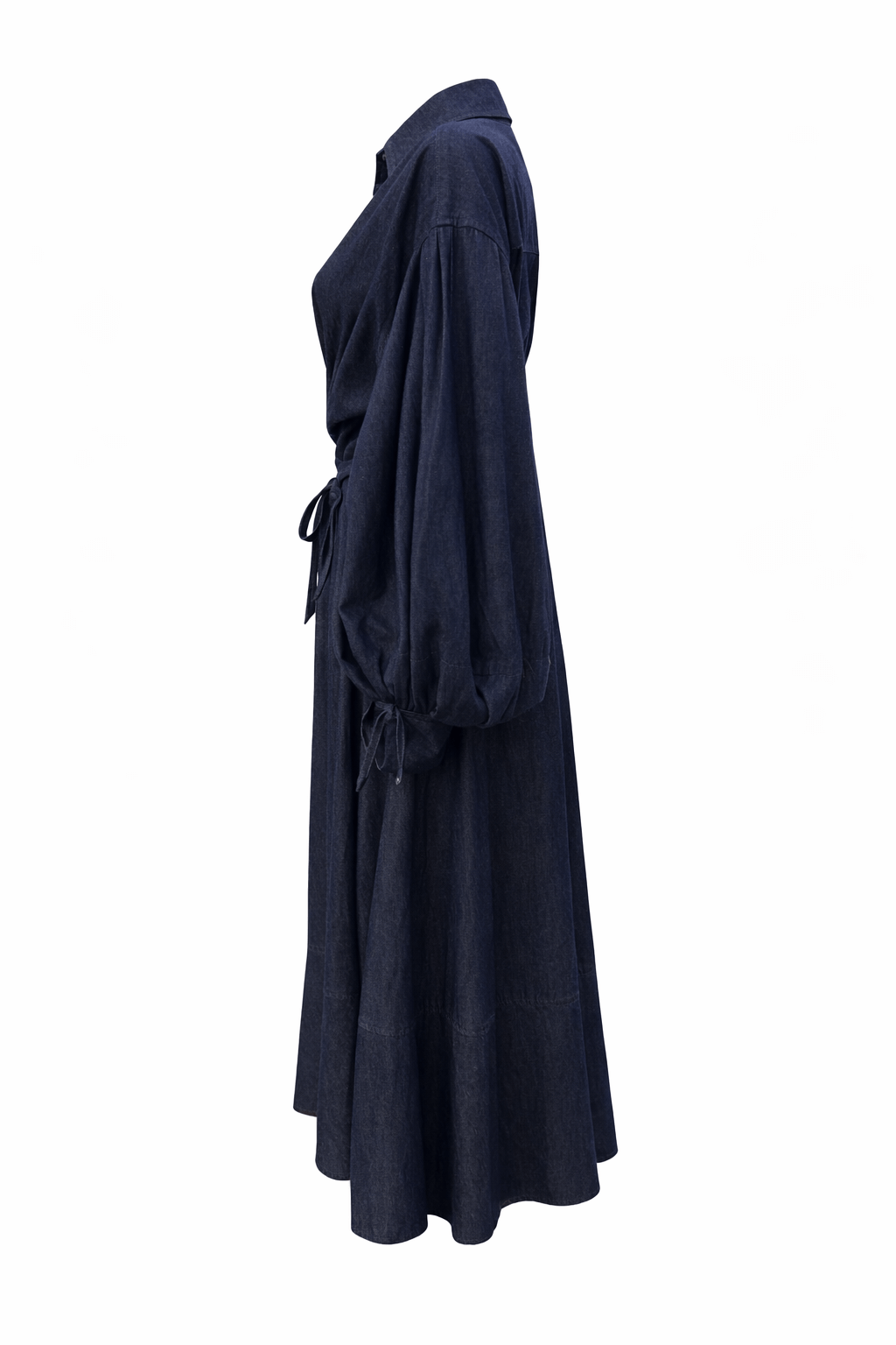 Luzie Waist Tie Denim Maxi Dress - navy