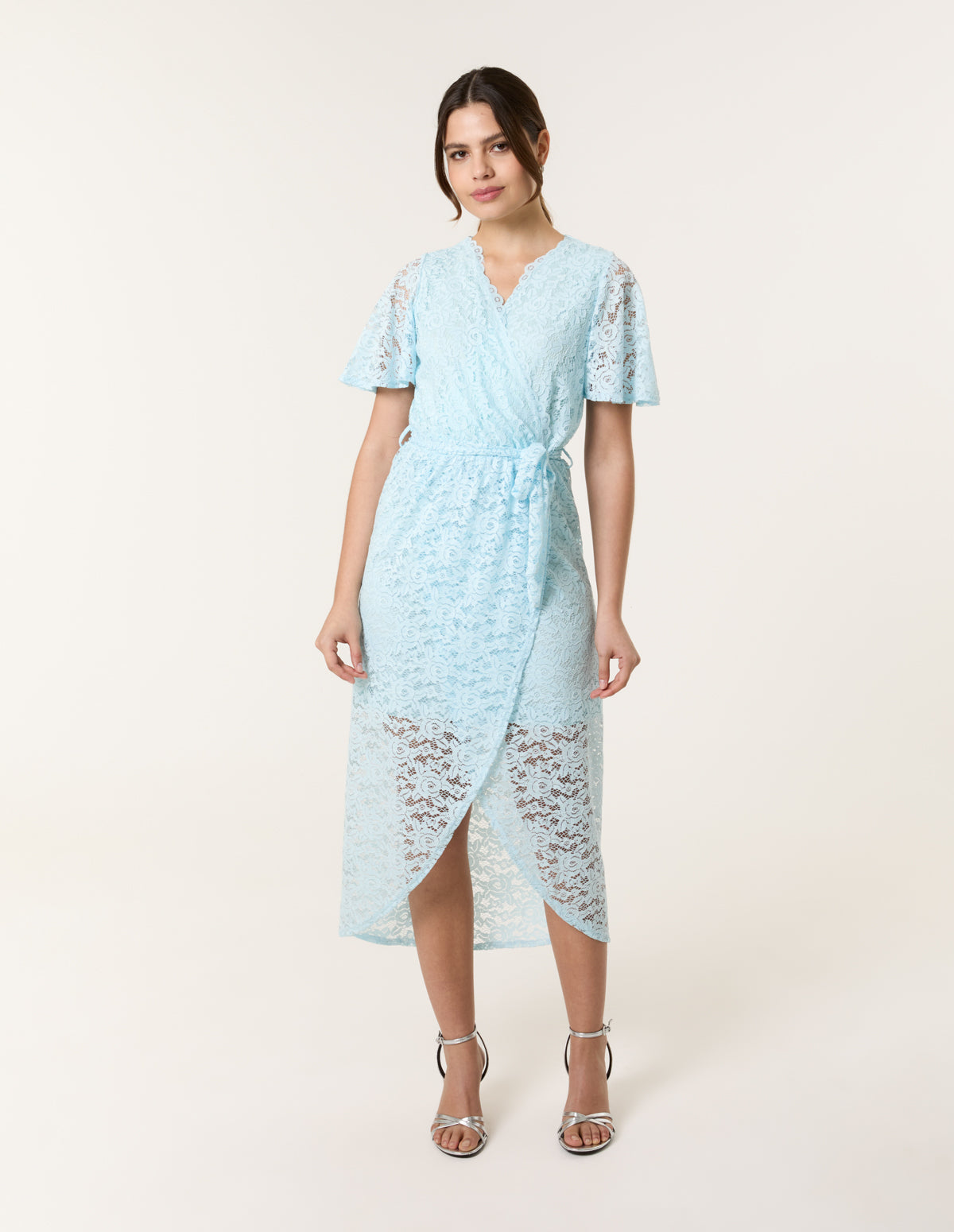 Lace Wrap Over Midi Dress