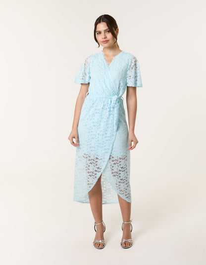 Lace Wrap Over Midi Dress