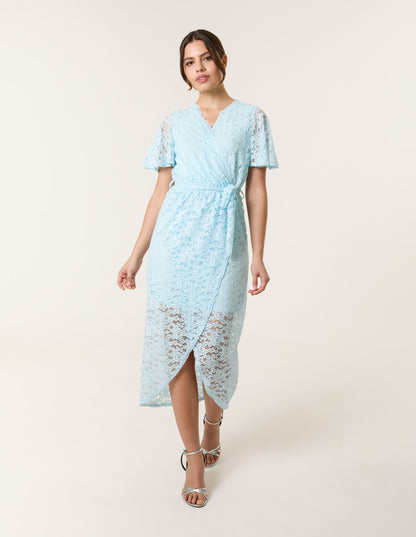 Lace Wrap Over Midi Dress