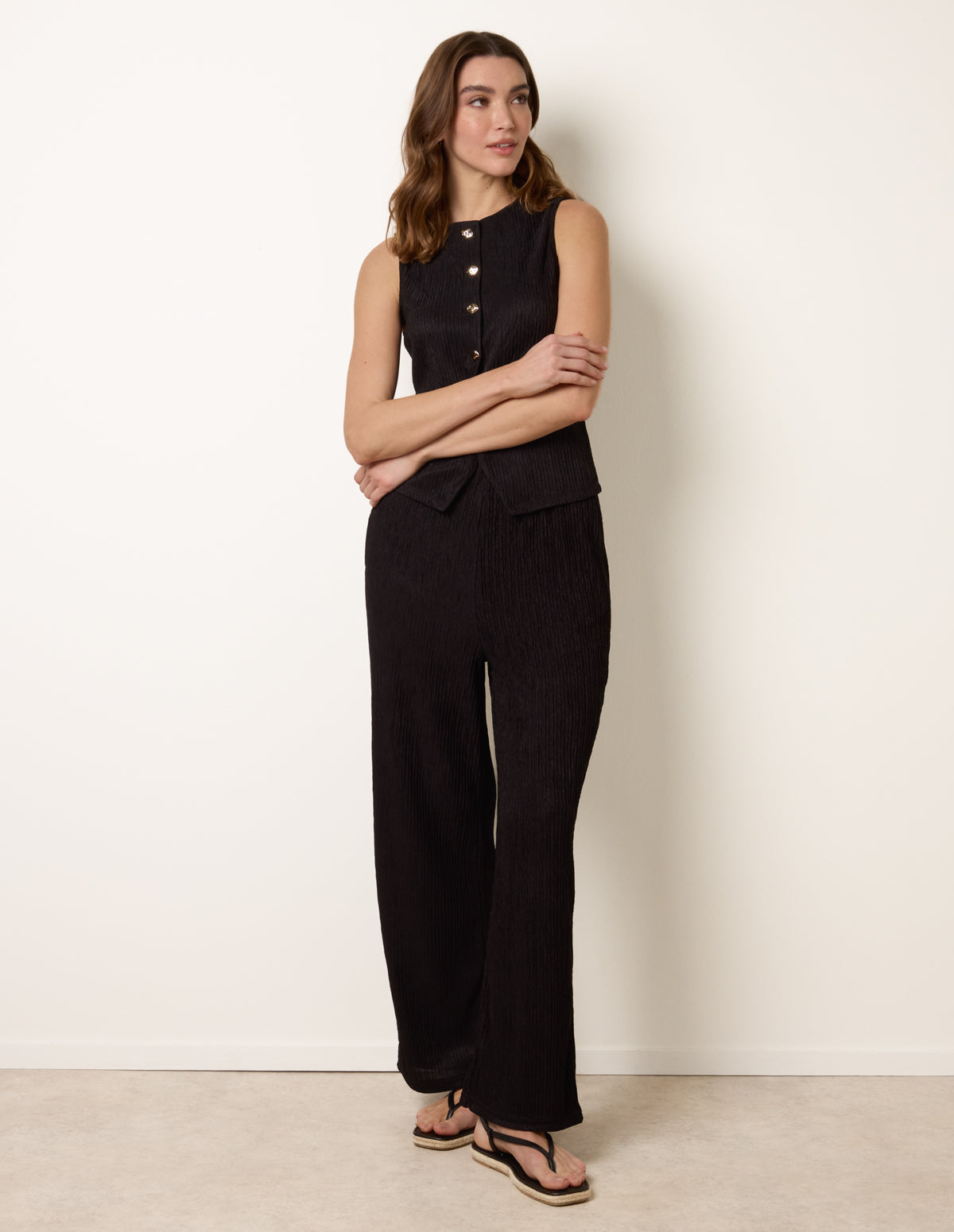 Crew Neck Button Through Vest